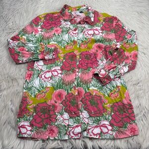 Jamie S Women's M Tropical Floral Beaded Button Front Tunic Top Resort Boho